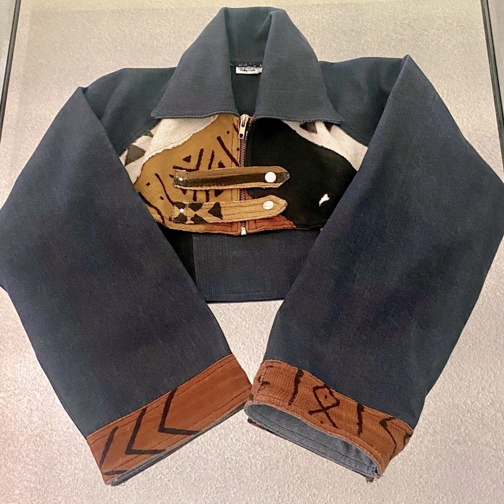 Sultry Touch Cultural Cropped Denim Jacket Size S